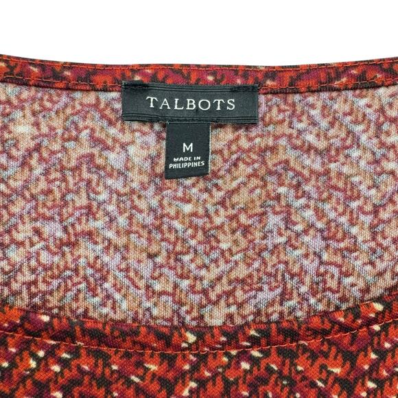 Talbots Red Orange Black Printed Knee Length Long Sleeve Flowy Dinner Dress - Picture 8 of 9